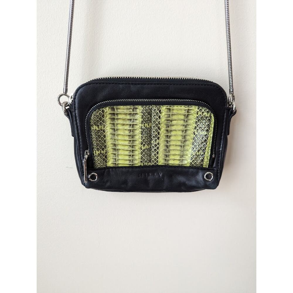 MILLY Mercer Crossbody Purse Handbag LIMEADE Snakeskin Black Leather